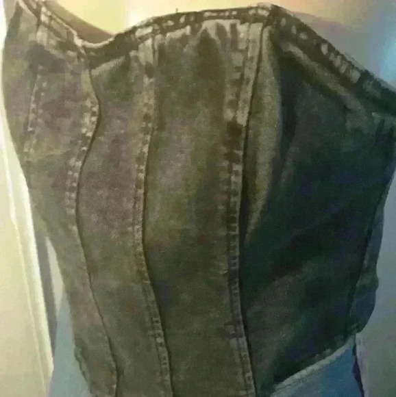 NWT Shein strapless dark denim jean side zipper casual trendy bustier top L - Picture 2 of 5